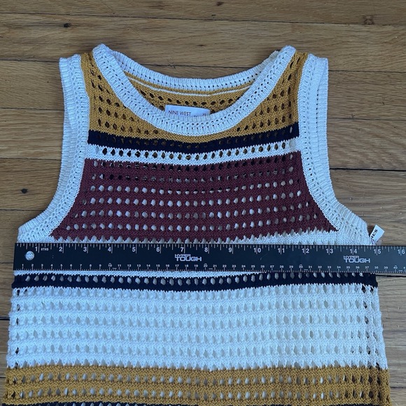NWT Nine West Women's XS Cotton Crochet Dress White Brown Striped Sleeveless - Picture 9 of 11